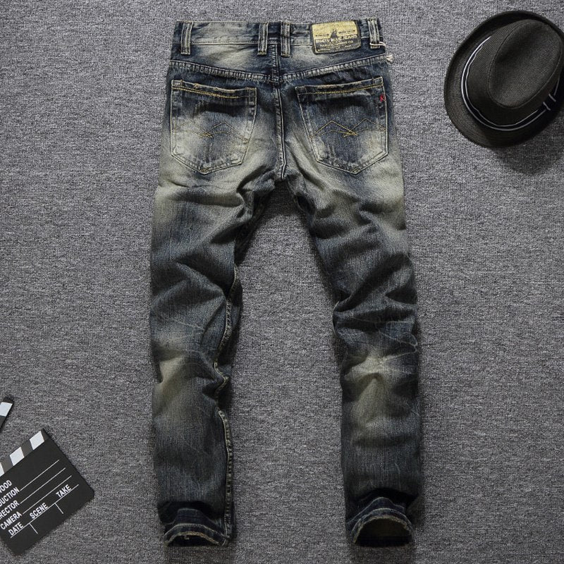 Men's Vintage Retro Slim Fit Ripped Jeans