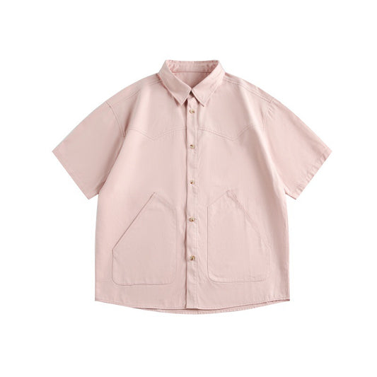 Solid Color Large Pocket Loose Short Sleeved Shirt for Men