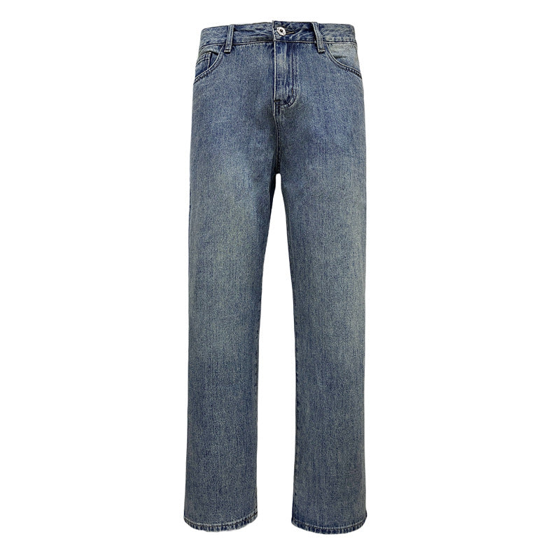 Washed Blue Wide-leg Straight Jeans for Men and Women