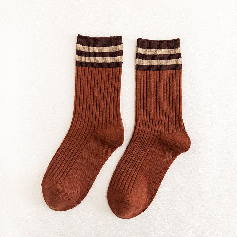 Japanese Cotton Socks - Two Stripe Retro Look