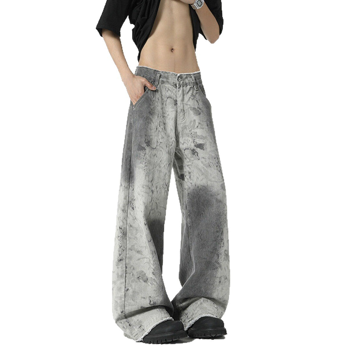 Tie Dye Casual Wide Leg Denim Pants