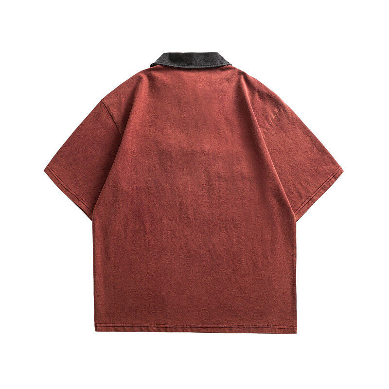 Loose Half Zipper Short Sleeved Polo Shirt