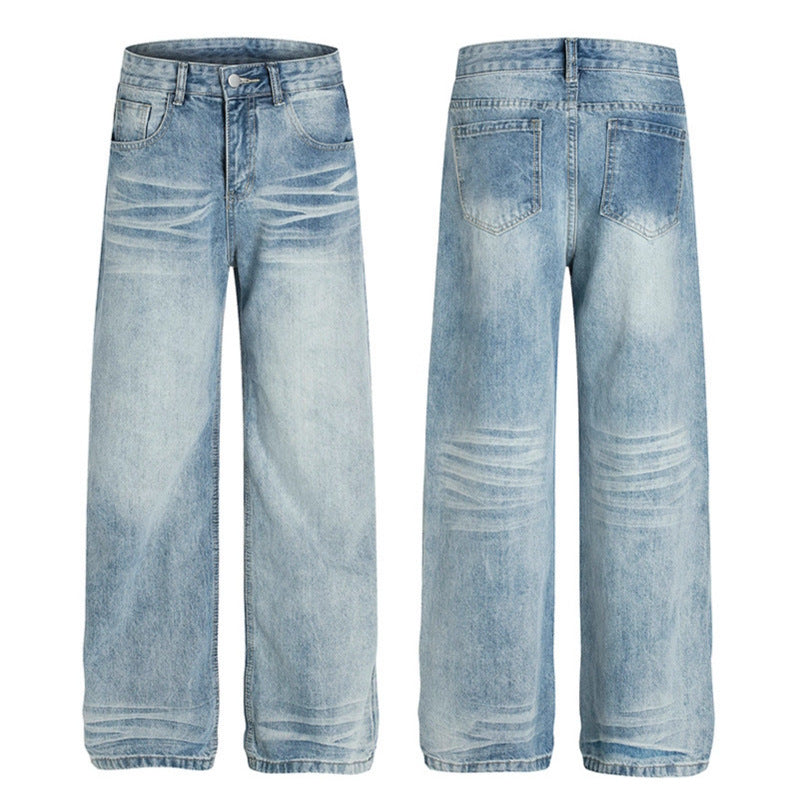 Washed and Ground White Lightning Pattern Jeans