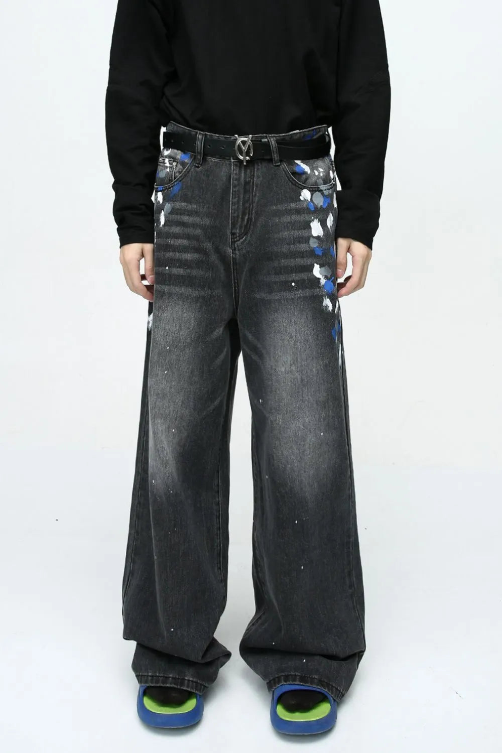 Watercolor Wide Leg Jeans with Pockets