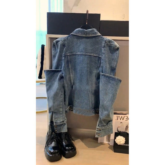 Women's Solid Color Denim Coat - Turn-down Collar Button Pockets Long Sleeve Jacket