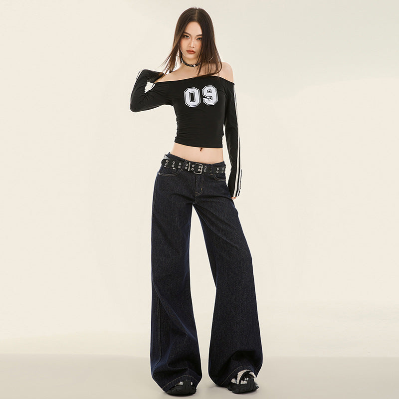 Women's Wide-Leg Jeans Low-Waist Slimming Flare Trousers Retro Style