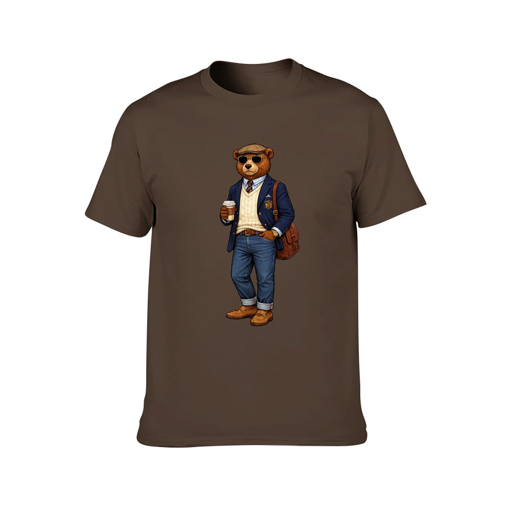 Oxford Denim Bear Mens Short Sleeve Cotton Tee - Brown
