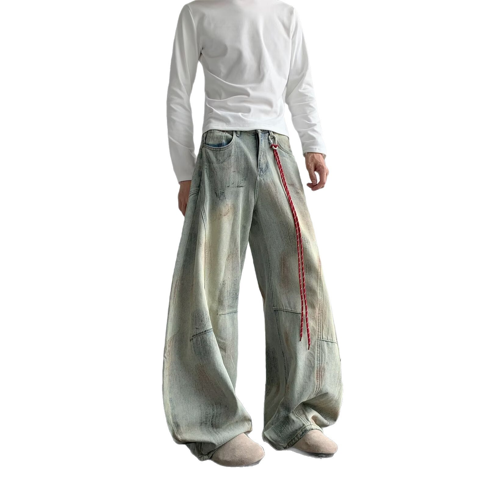 Old Deconstruction Curved Knife Denim Loose Wide Leg Pants