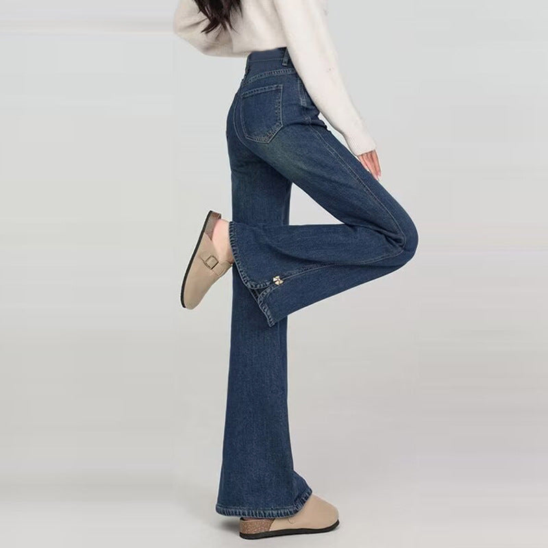 High Street Slit Flared Jeans for Women - High Waist Slim  Style Denim Pants