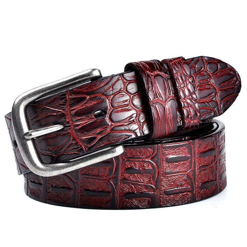 Men's Genuine Leather Crocodile Pattern Belt with Retro Pin Buckle