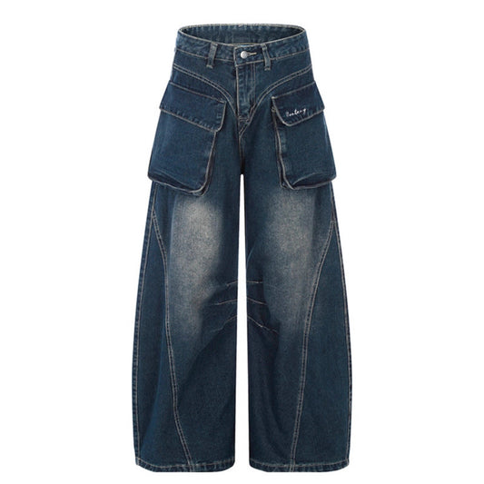 Big Pocket Blue Curved Knife Jeans - Premium Japanese Denim