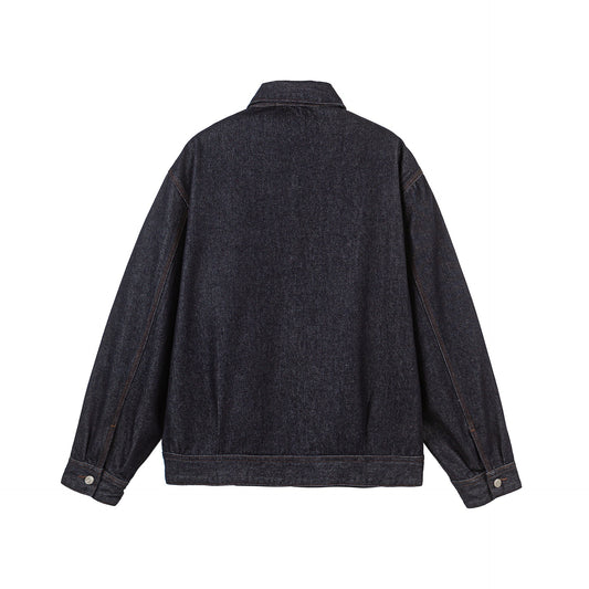 Turn-Down Collar Denim Jacket for Men Loose Workwear Style Jacket