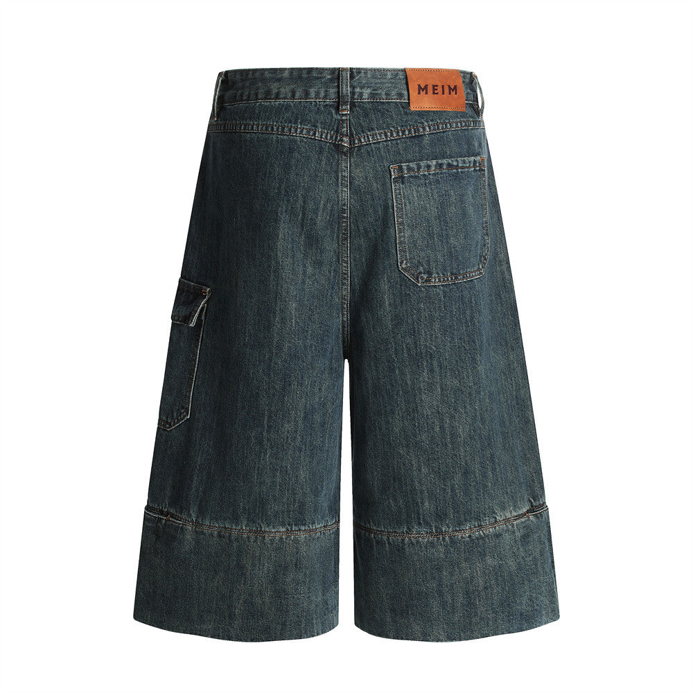 Men's Distressed Denim Capri Pants - Retro Loose Fit