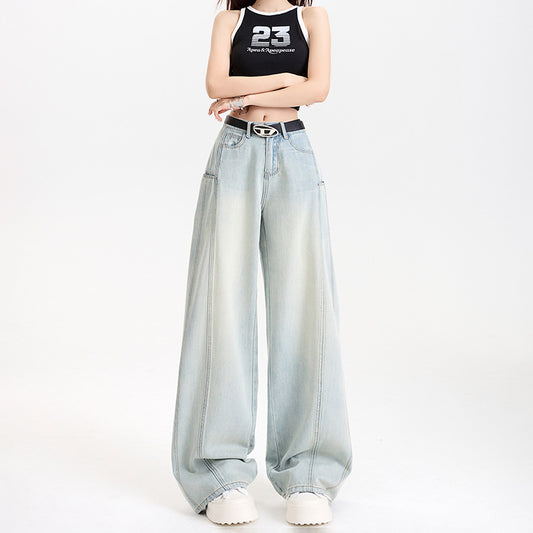 Tencel Wide-Leg Patchwork Jeans in Nostalgic Blue