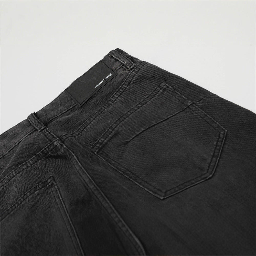 Men's Jeans Washed Black Cat-Whisker  Brand Loose Fit Versatile Men's Pants