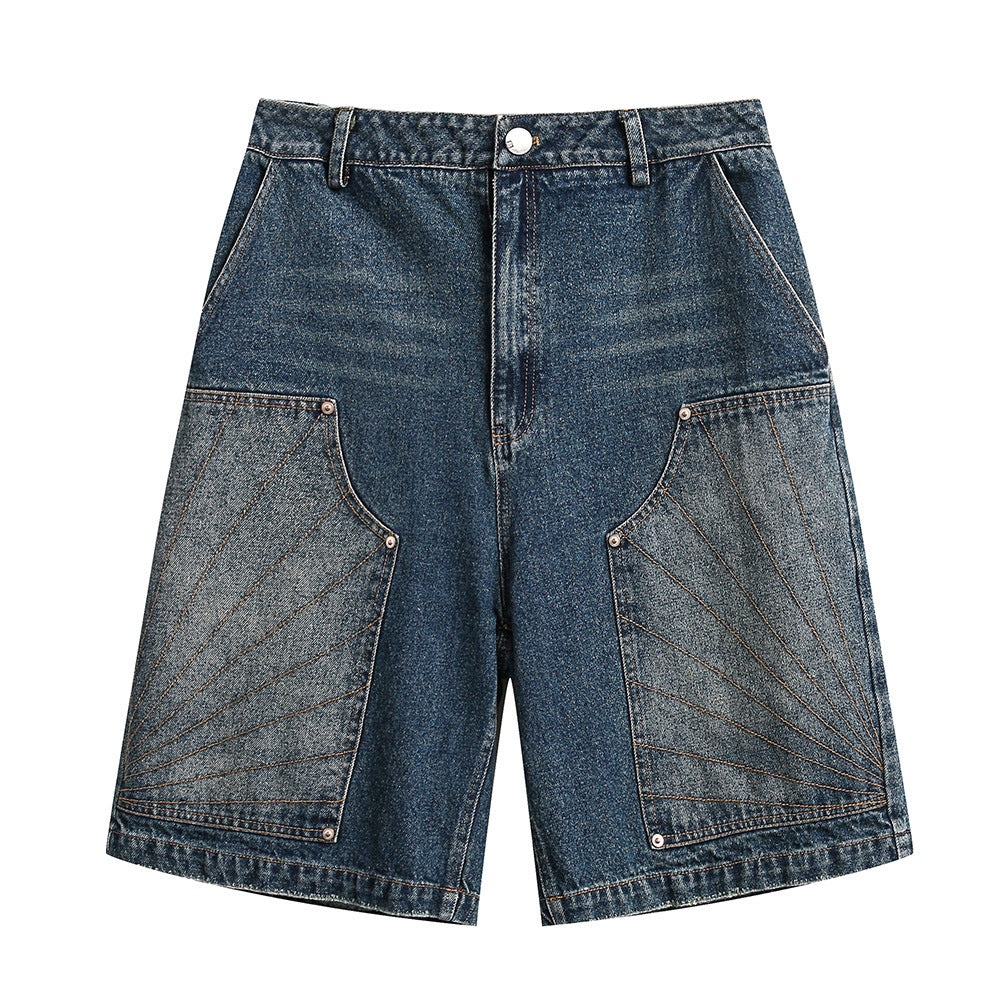 Men's Retro Deconstructed Denim Shorts - Casual Loose Fit