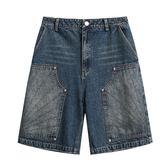 Men's Retro Deconstructed Denim Shorts - Casual Loose Fit