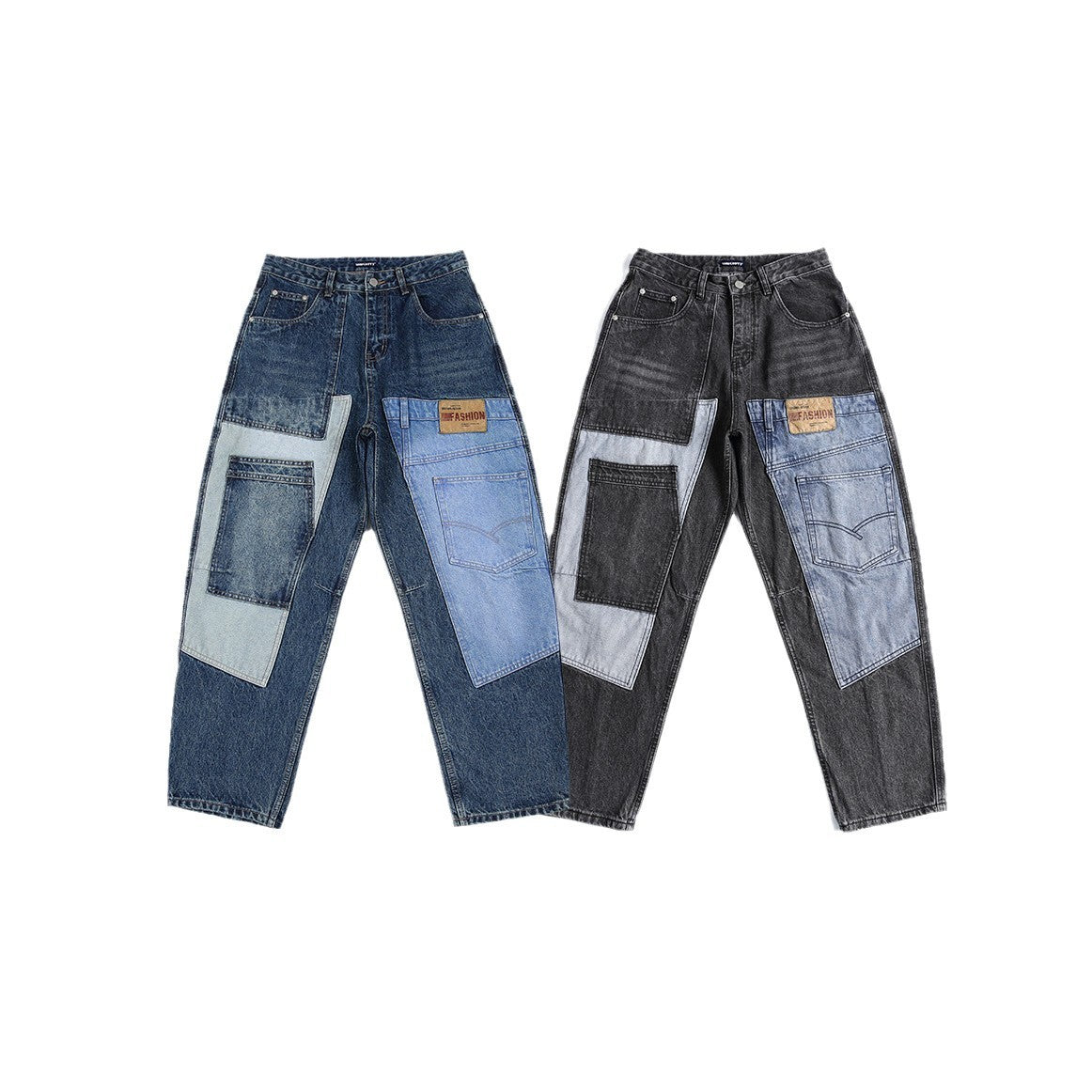 Men's Wide Leg Patch Jeans in Premium Japanese Denim