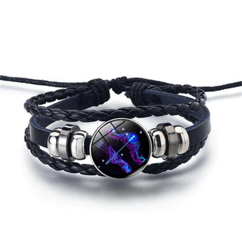 Zodiac Signs Glow Leather Bracelet