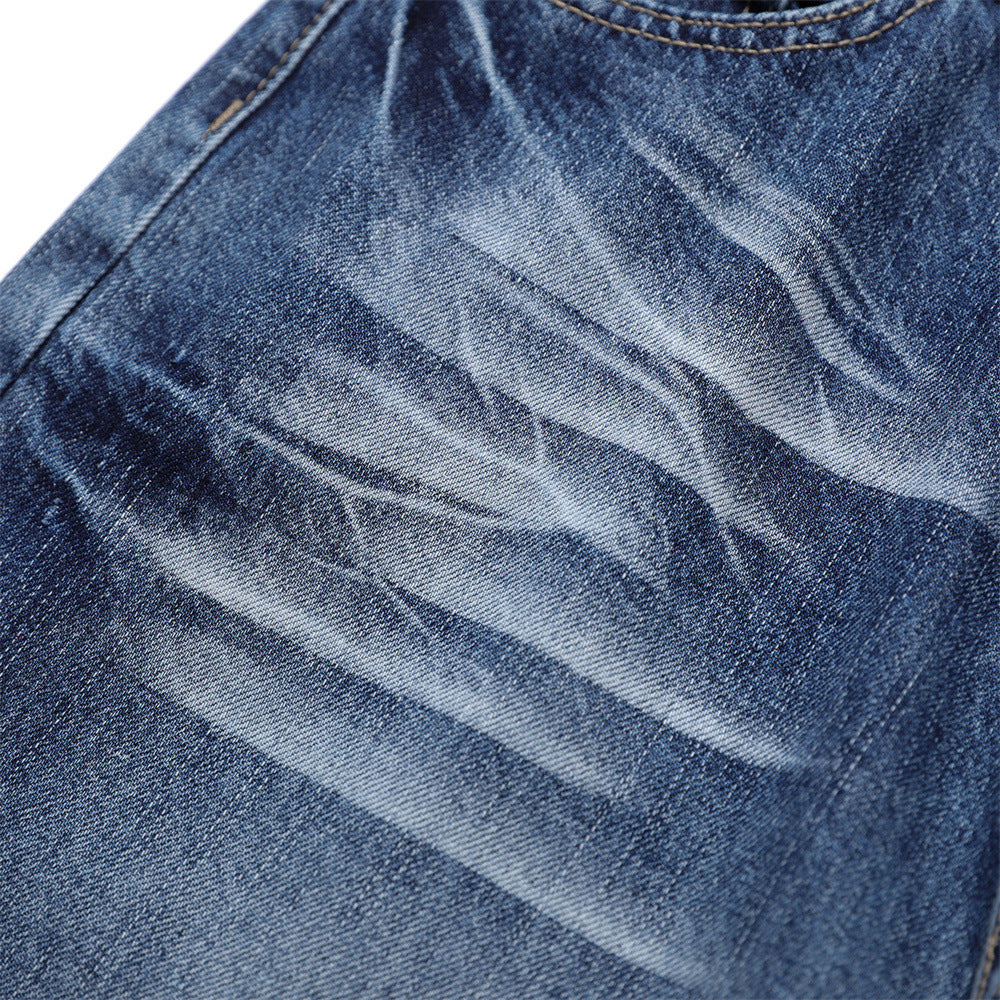 Mens Washed Denim Bell Bottom Jeans — Flared Mid Waist Zip Fly Streetwear