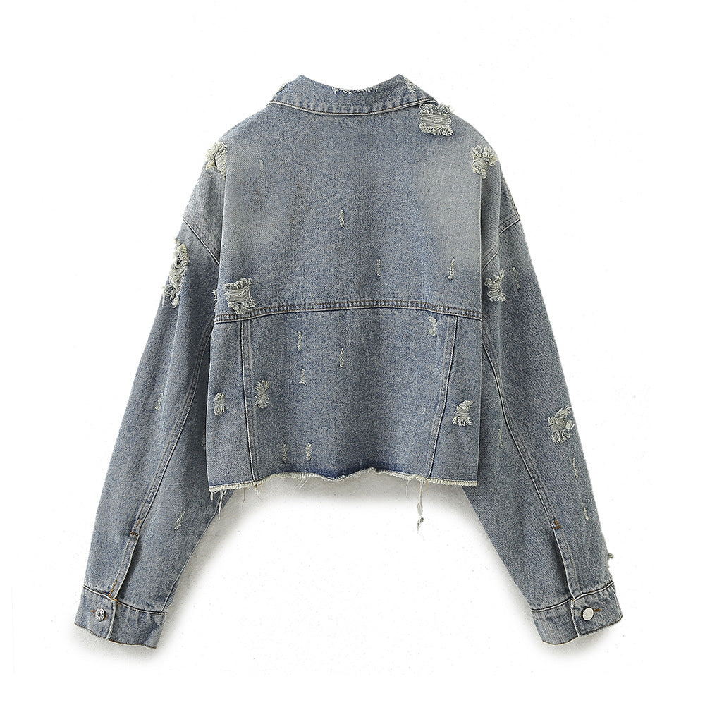 Women's Denim Short Jacket and Girlfriend Style Mid-Waist Denim Pants