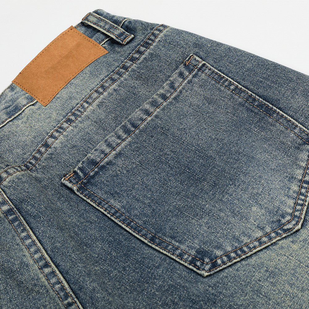 Washed Denim Cropped Pants — Women's Loose Mid-Rise Zip Fly Jeans