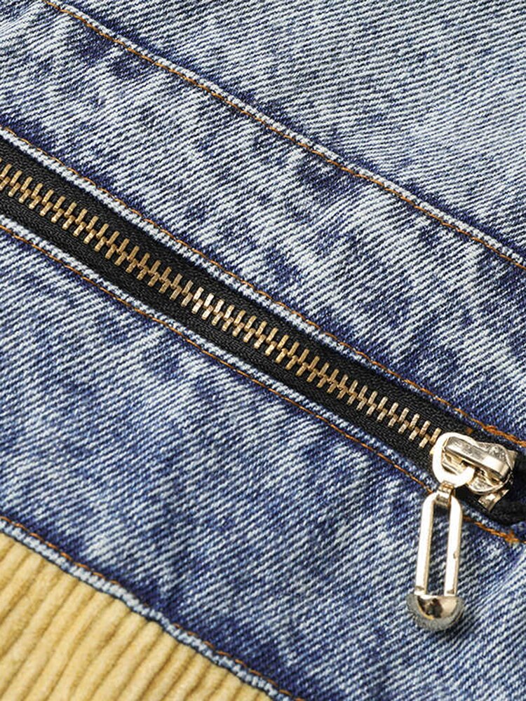 Retro Hong Kong Style Color Block Casual Single-Breasted Denim Jacket
