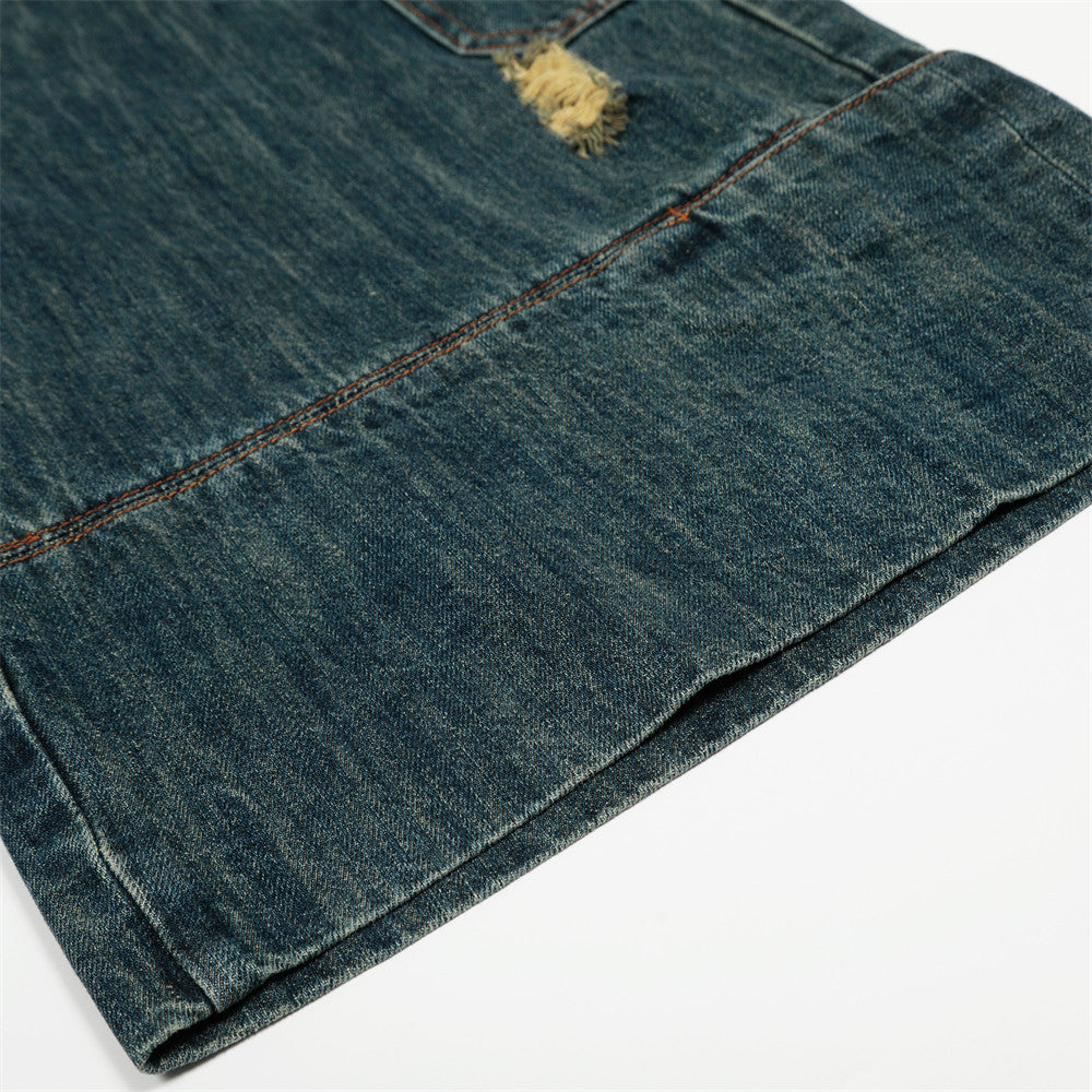 Men's Distressed Denim Capri Pants - Retro Loose Fit