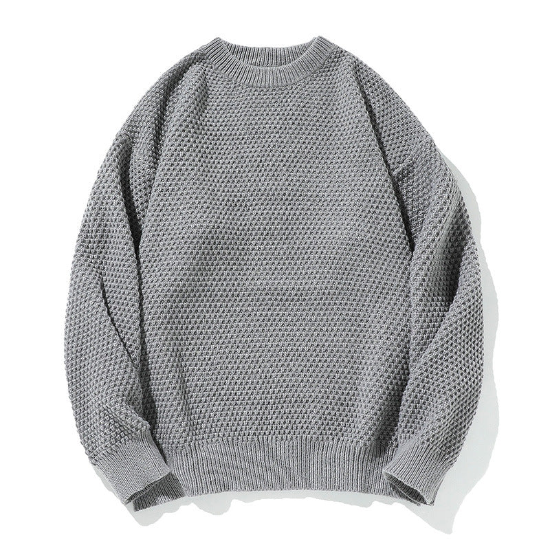 Pineapple Pattern Knit Sweater for Men - Round Neck, Loose Fit Knitwear