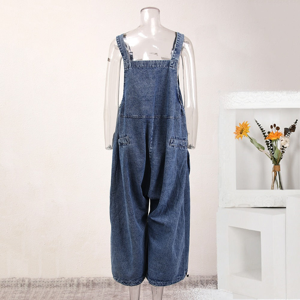 Stylish Women's Denim Overalls with Three-Dimensional Pockets