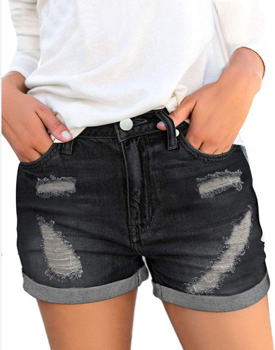 Style Distressed Cuffed Denim Shorts for Women