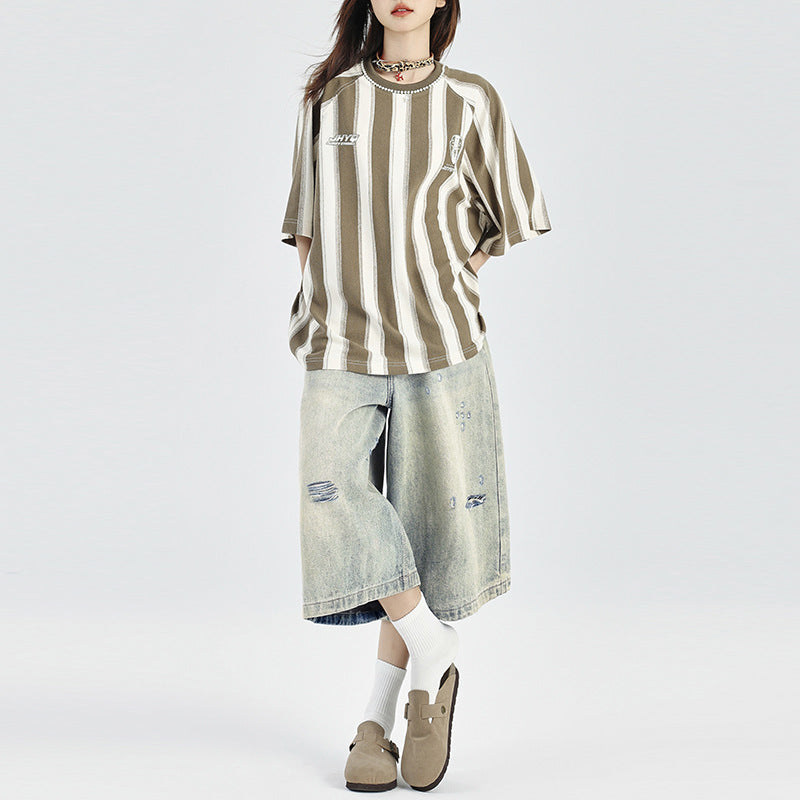 Women's Vintage Wide-Leg Ripped Denim Pants