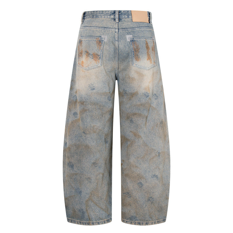 Knife-Shape Loose Straight Leg Distressed Jeans for Men