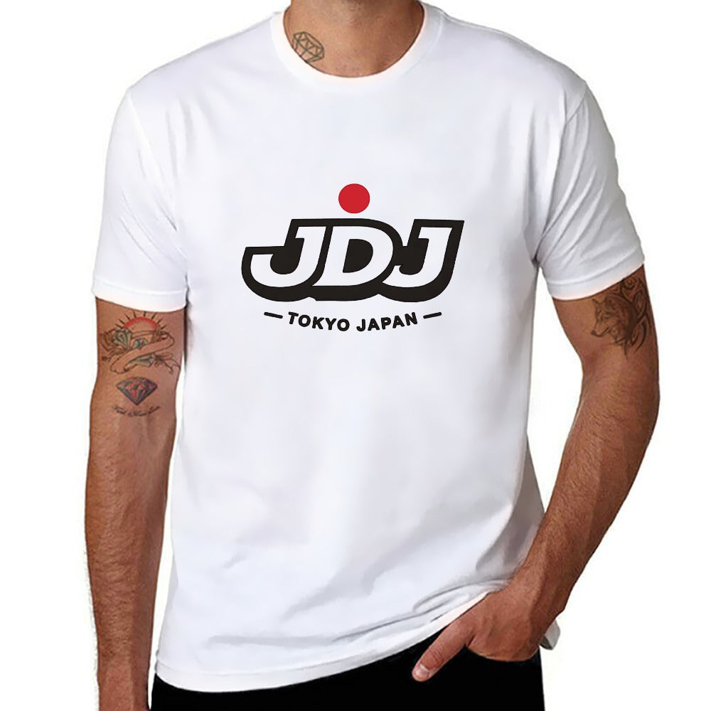 JDJ Logo Men's White Cotton Short Sleeve T Shirt