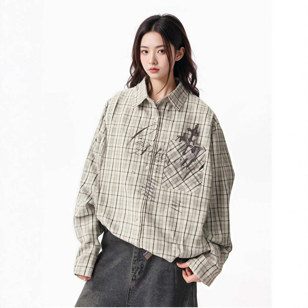 Plaid Long Sleeve Shirt for Men and Women - Vintage Streetwear