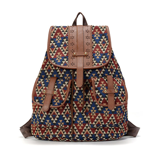 Hollow Out Leather Backpack For Women Drawstring Rucksack Bohemian