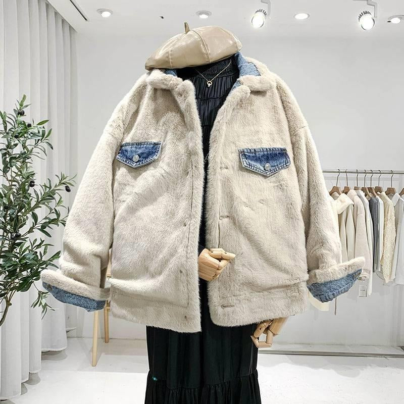 Plus Size Reversible Lambswool Denim Jacket for Women