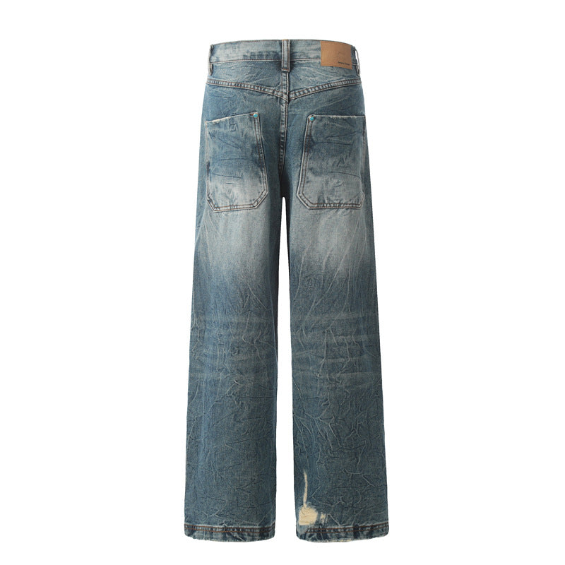 Street  Distressed Denim Pants for Men - Loose Straight Design