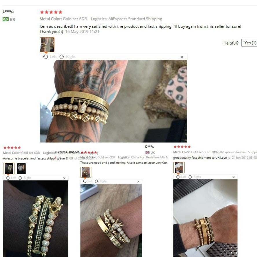 Braided Bracelet Gold Crown Roman Numeral