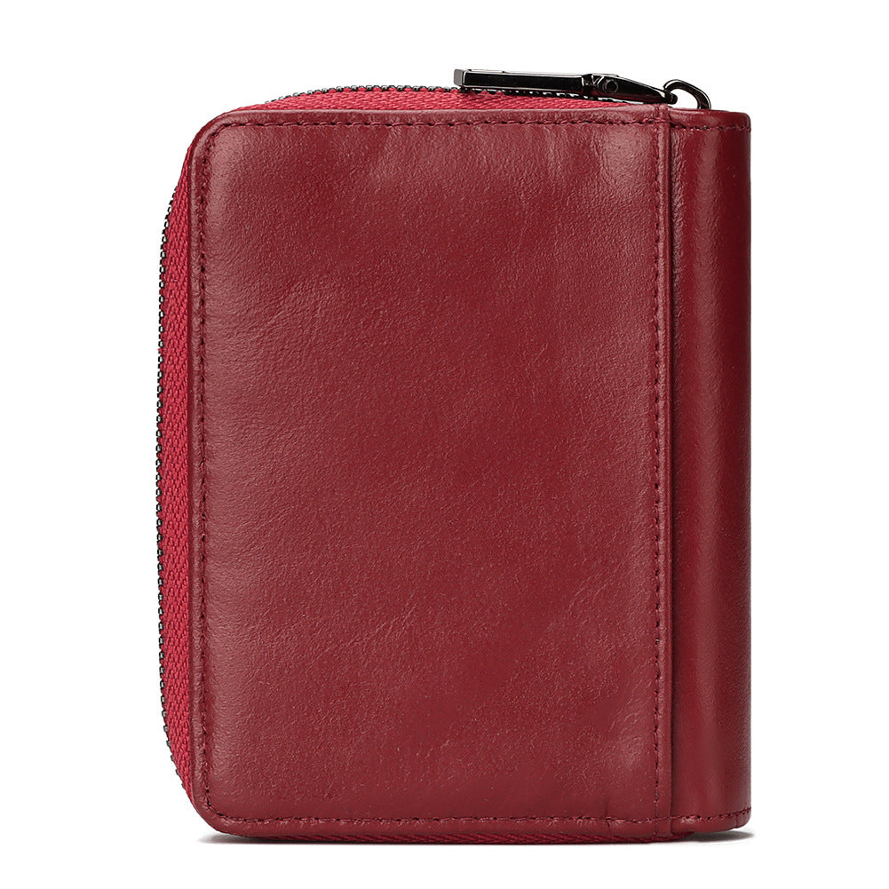RFID Leather Wallet Cowhide - Zipper Buckle Bag