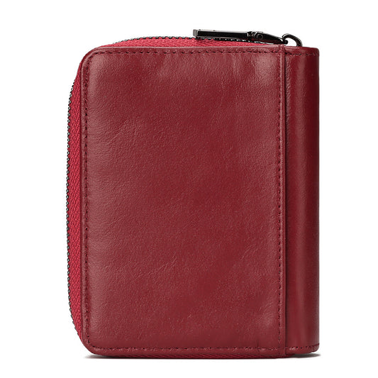 RFID Leather Wallet Cowhide - Zipper Buckle Bag