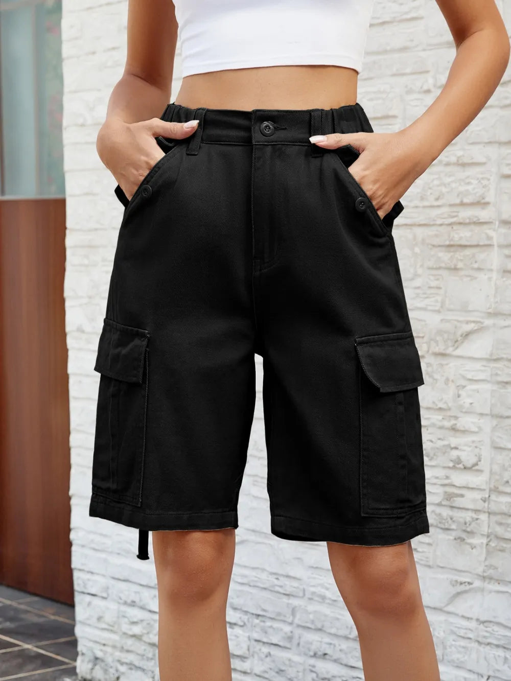 High Waist Denim Shorts with Pockets - Casual Chic Style