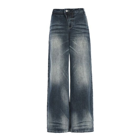 Women's Washed Straight Jeans - Loose Floor-Length Wide-Leg Pants