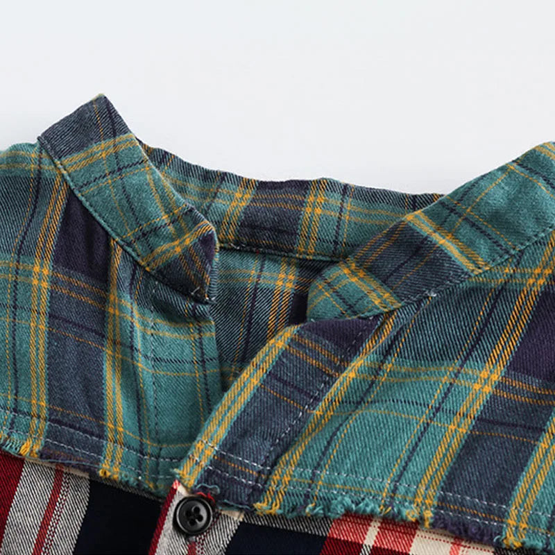 Broken Patchwork Plaid Shirts for Men