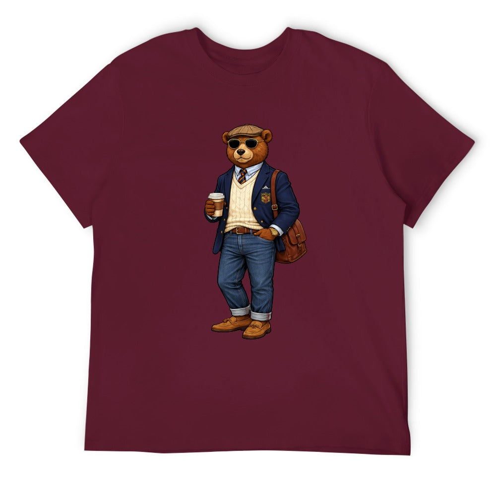 Oxford Denim Bear Mens Short Sleeve Cotton T-Shirt - Maroon