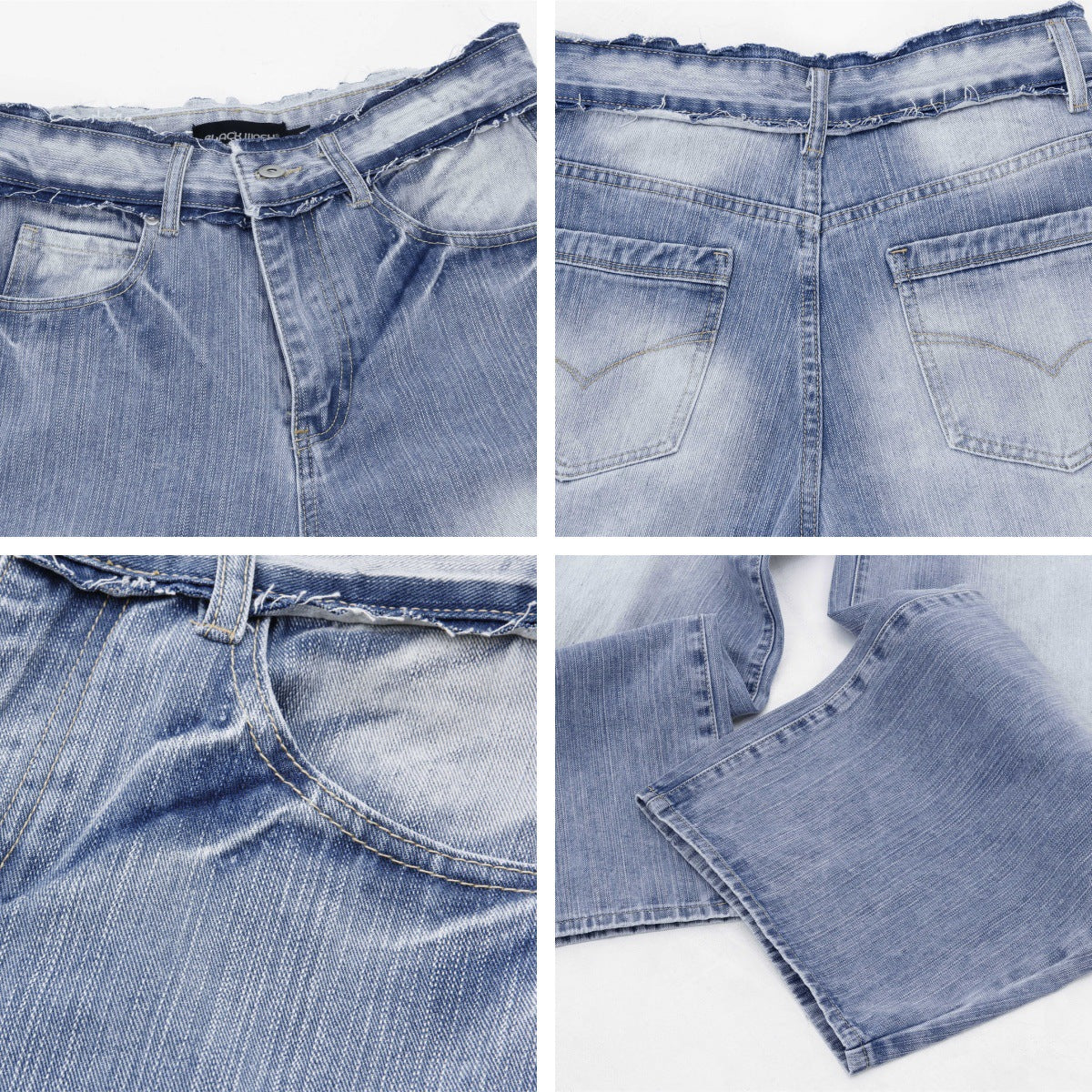 Washed Spliced Faded Tapered Denim Pants