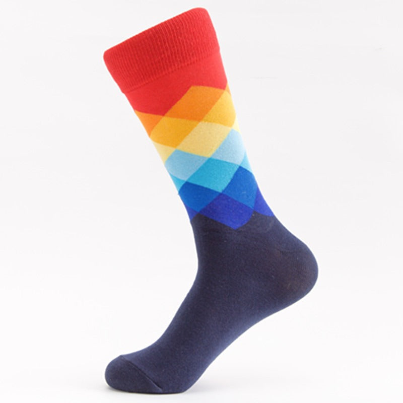 Men's Medium Tube Socks - Colorful Diamond Pattern