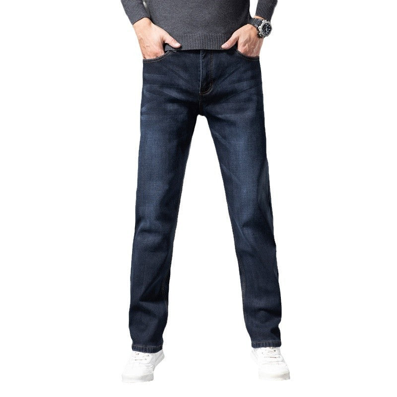 Men's Thick and Fluffy Straight Leg Jeans for Autumn