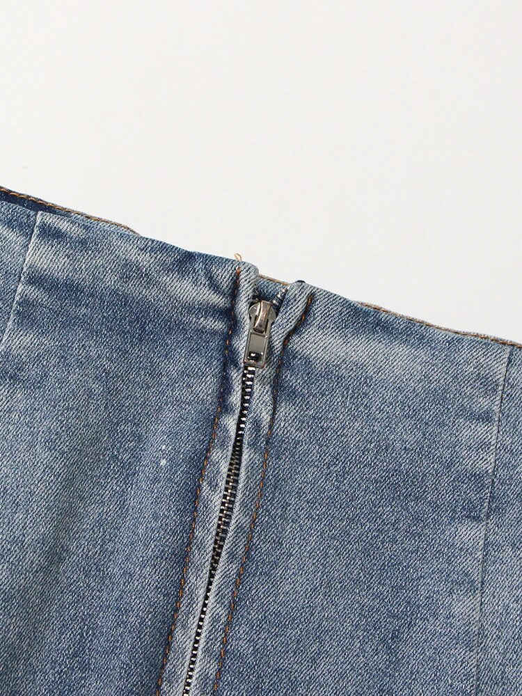 Women's High-Waisted Ombre Denim Summer Skirt - A-Line Design