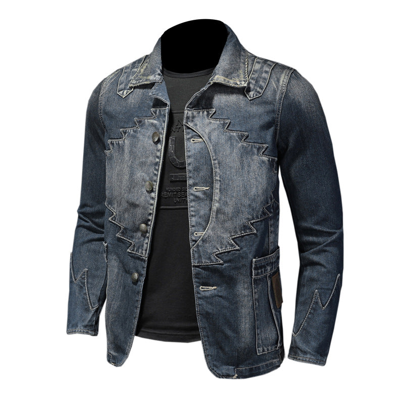 Stylish Ethnic Design Denim Blazer Jacket - Heavyweight  Denim Coat